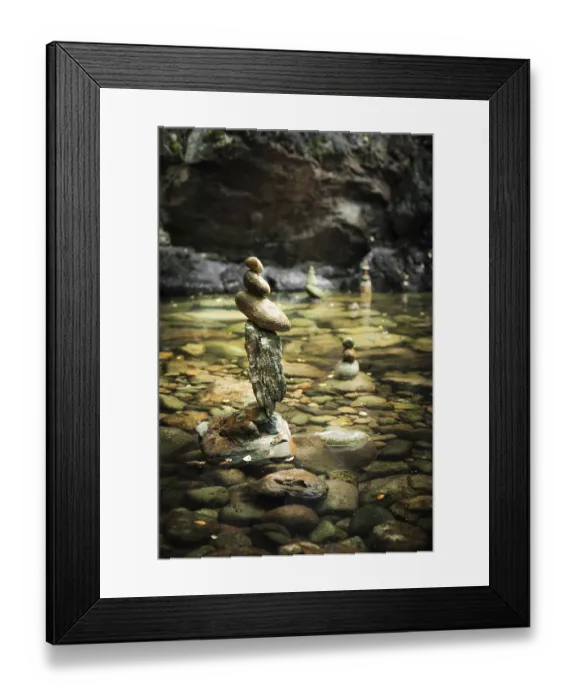 Framed Print : Amazing tropical rain forest landscape with lake and balancing rocks tower for zen meditation practice Framed Print : Amazing tropical rain forest landscape with lake and balancing rocks tower for zen meditation practice