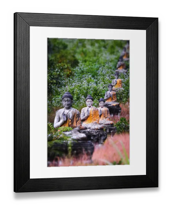 Framed Print : Tilt shift blur effect. Amazing view of lot Buddhas statues in Loumani Buddha Garden Framed Print : Tilt shift blur effect. Amazing view of lot Buddhas statues in Loumani Buddha Garden