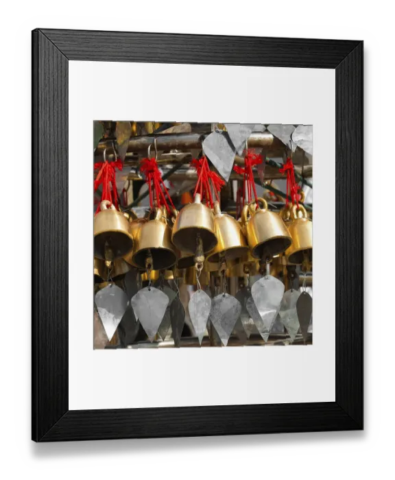 Framed Print : Traditional Buddhist wind bells hanging near Golden Rock