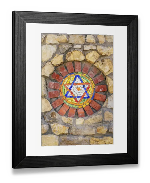 Framed Print : Circular mosaic religious symbol Star of David on stone wall Framed Print : Circular mosaic religious symbol Star of David on stone wall
