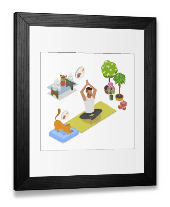 Framed Print : 3D Isometric Flat Illustration of Practicing Tranquility And Zen