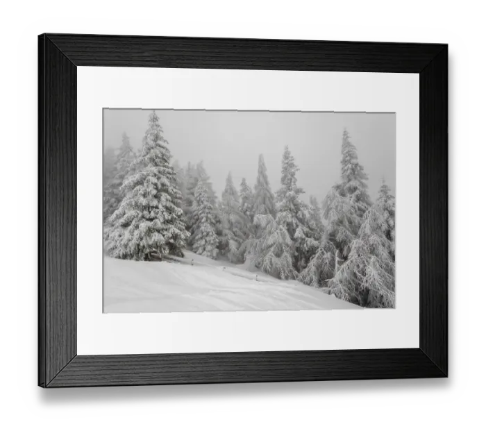 Framed Print : Beautiful landscape with mist in winter forest