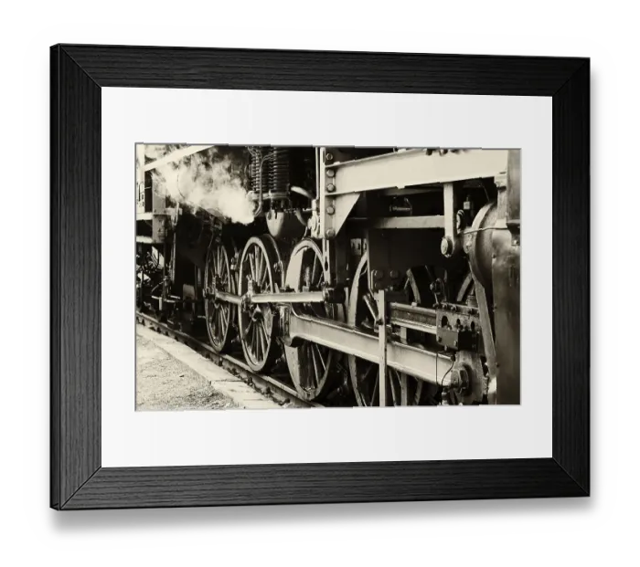 Framed Print : Steam locomotive wheel (Sepia)