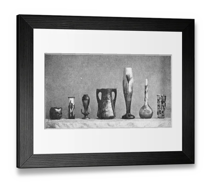 Framed Print : Various crystal and maiolica vases
