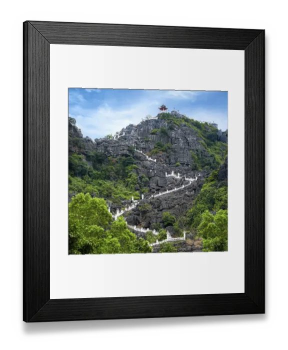Framed Print : Stairway at limestone mountain to Hang Mua view point