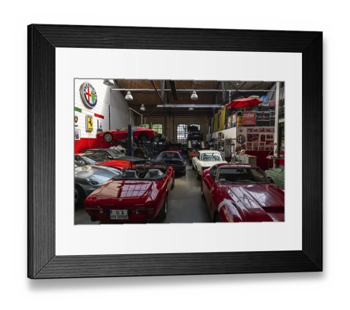 Framed Print : BERLIN - MAY 11, 2019: Workshop on repair and maintenance of Italian classic and sports cars