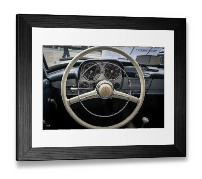 Framed Print : BERLIN - MAY 11, 2019: Interior of sports cars Mercedes-Benz 190SL Framed Print : BERLIN - MAY 11, 2019: Interior of sports cars Mercedes-Benz 190SL