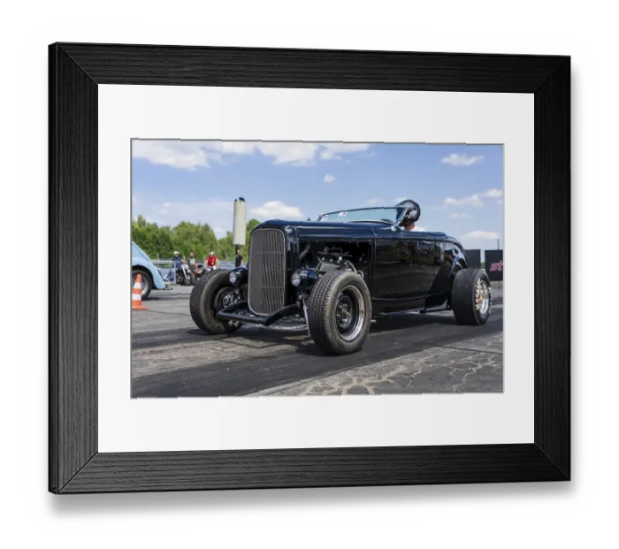 Framed Print : FINOWFURT, GERMANY - JUNE 28, 2024: The custom hot rod on the racing line