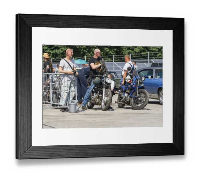 Framed Print : FINOWFURT, GERMANY - JUNE 28, 2024: Motorcyclists waiting for the race Framed Print : FINOWFURT, GERMANY - JUNE 28, 2024: Motorcyclists waiting for the race