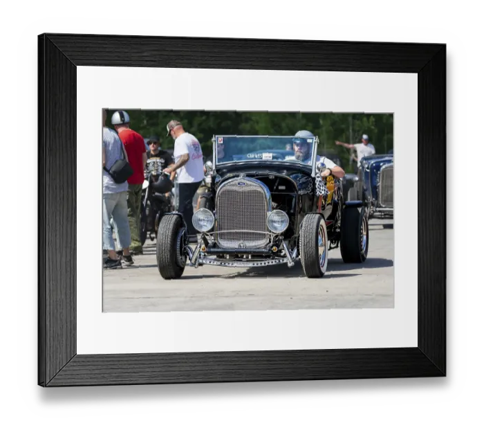 Framed Print : FINOWFURT, GERMANY - JUNE 28, 2024: A custom hot rod (Ford) on the starting line Framed Print : FINOWFURT, GERMANY - JUNE 28, 2024: A custom hot rod (Ford) on the starting line