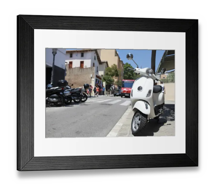 Framed Print : Italian vintage scooter Vespa in street