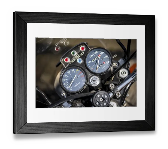 Framed Print : The dashboard of an old motorcycle