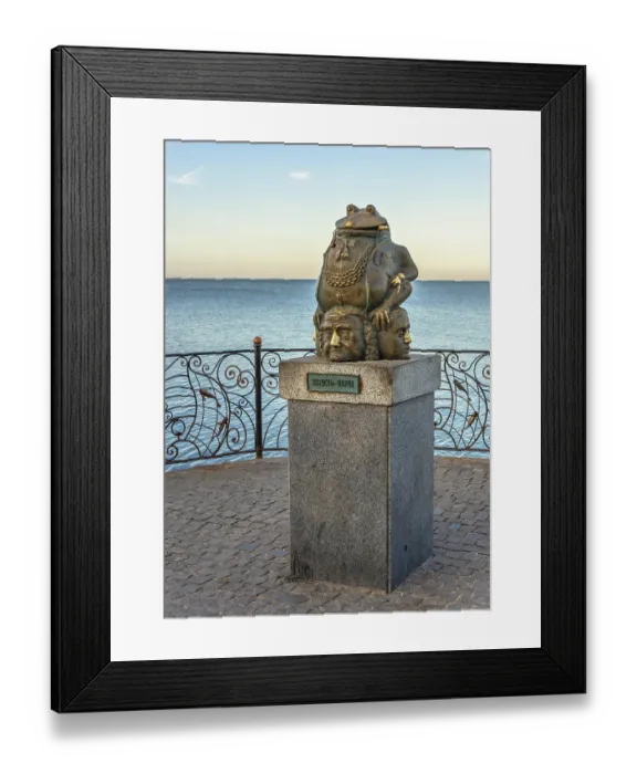 Framed Print : Berdyansk, Ukraine 07.23.2020. Monument to the toad on the embankment of Berdyansk