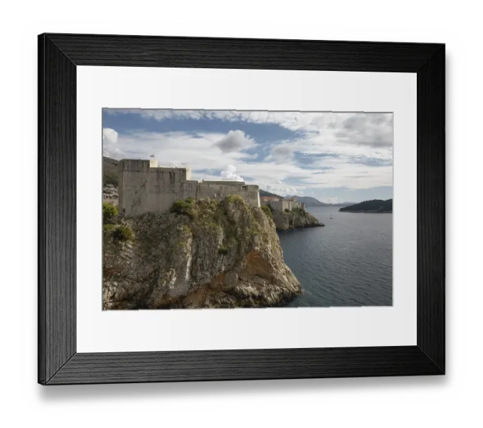 Framed Print : Ancient fortress on the cliff edge of Dubrovnik protects the port