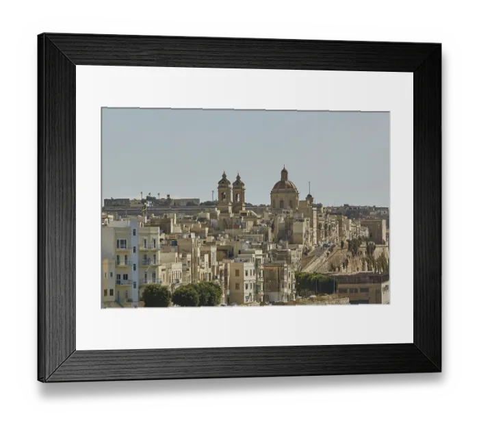 Framed Print : View of a coastal area and downtown of Valletta in Malta