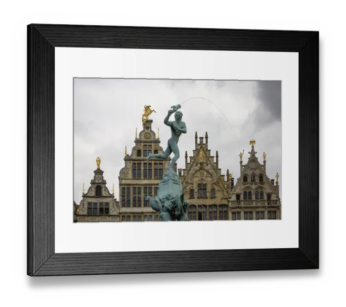 Framed Print : Brabo fountain and traditional flemish architecture at Grote Markt square in Antwerp in Belgium Framed Print : Brabo fountain and traditional flemish architecture at Grote Markt square in Antwerp in Belgium