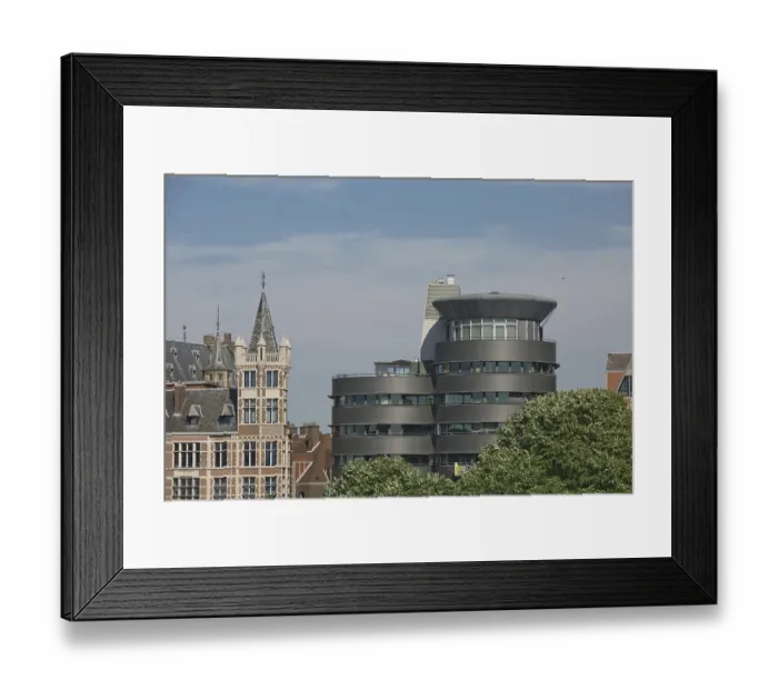 Framed Print : Antwerp, Belgium - June 16, 2017: Cityscape of a port of Antwerp in Belgium over the river