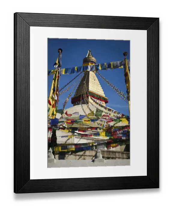 Framed Print : Buddhist Shrine Boudhanath Stupa with pray flags over blue sky