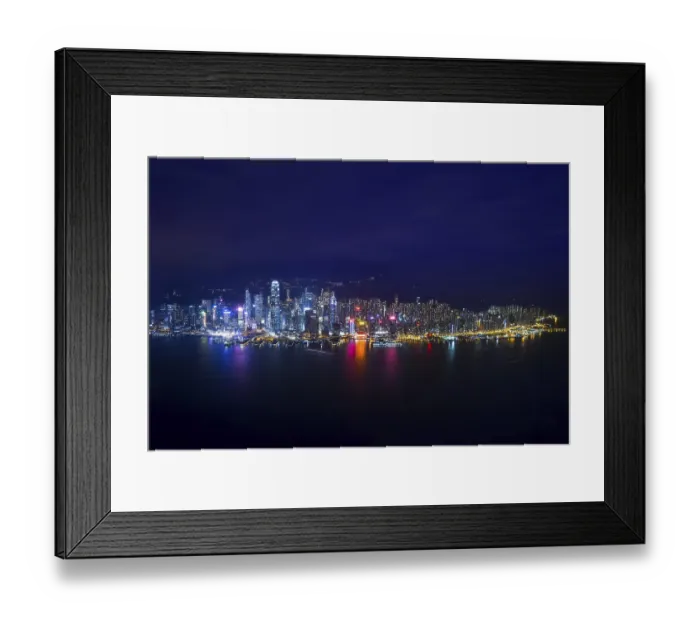 Framed Print : Night aerial view panorama of Hong Kong skyline and Victoria Harbor Framed Print : Night aerial view panorama of Hong Kong skyline and Victoria Harbor