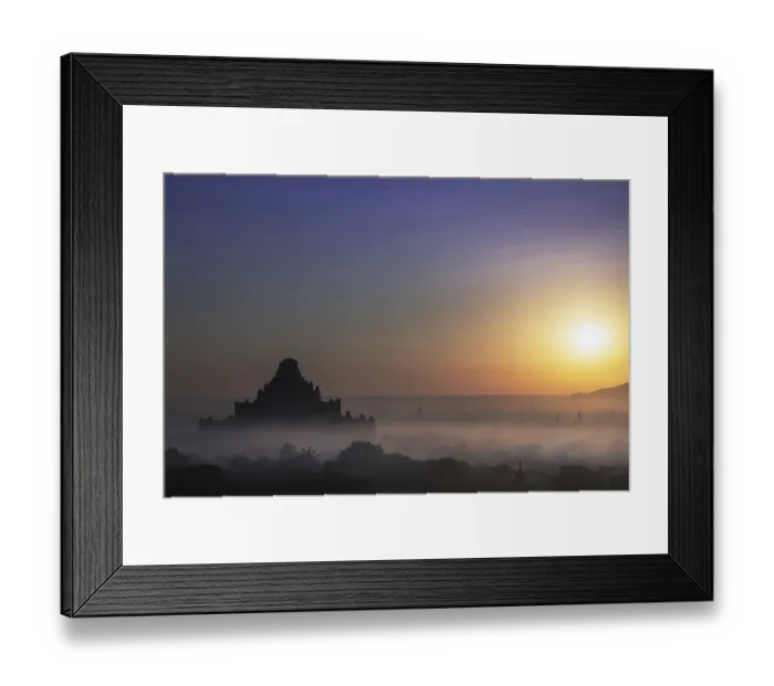 Framed Print : Amazing misty sunrise colors and silhouette of ancient Dhammayan Gyi Pagoda