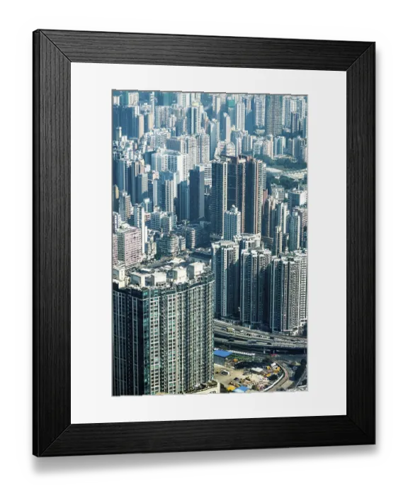 Framed Print : Abstract futuristic cityscape with modern skyscrapers