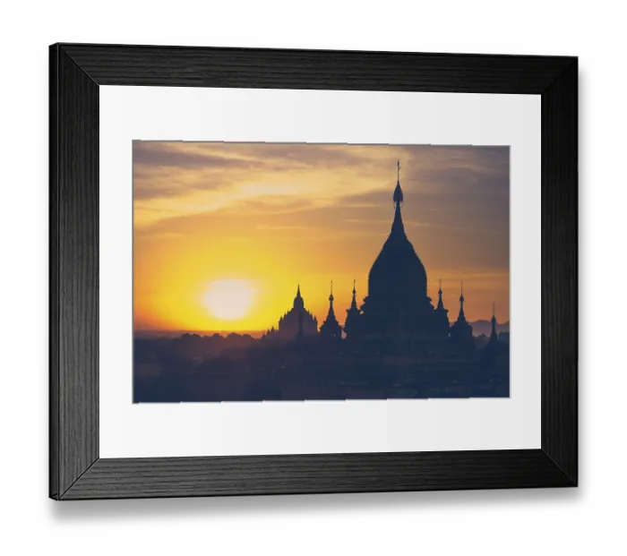 Framed Print : Amazing misty sunrise colors and silhouette of ancient Buddhist Temples at Bagan Kingdom Framed Print : Amazing misty sunrise colors and silhouette of ancient Buddhist Temples at Bagan Kingdom