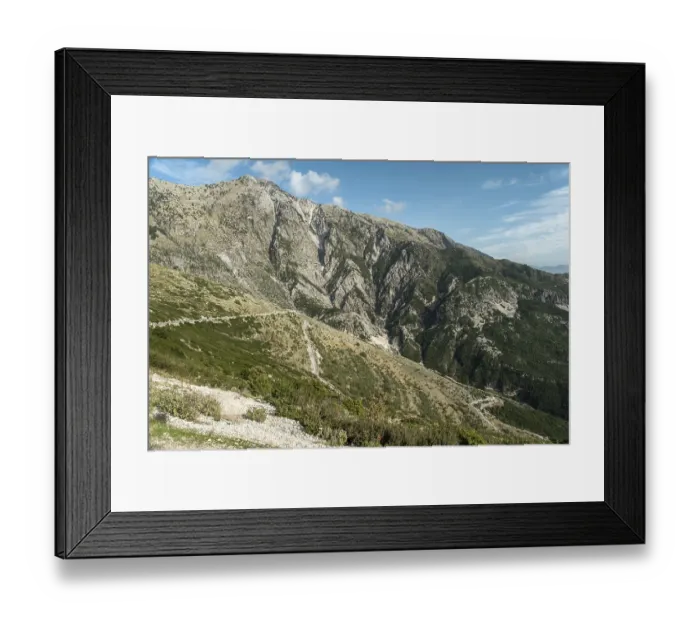 Framed Print : Panoramic view of serpentines in the mountains from the Llogara Pass Framed Print : Panoramic view of serpentines in the mountains from the Llogara Pass