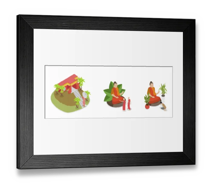Framed Print : 3D Isometric Flat Illustration of Buddhist Pilgrimage Framed Print : 3D Isometric Flat Illustration of Buddhist Pilgrimage
