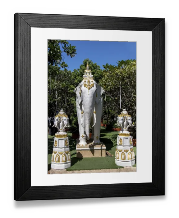 Framed Print : Statue of a white elephant in the garden in the Buddhist monastery Framed Print : Statue of a white elephant in the garden in the Buddhist monastery