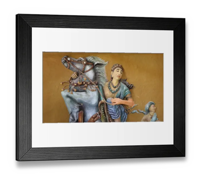 Framed Print : The mythological figures of the Hindu religion God Devata - Deity on horse