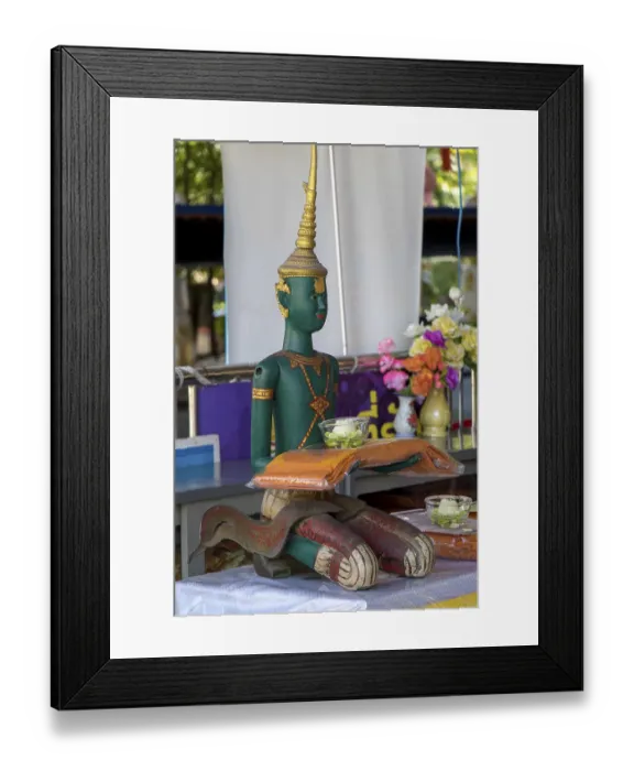 Framed Print : The Green Statue of God Indra in the Buddhist Monastery