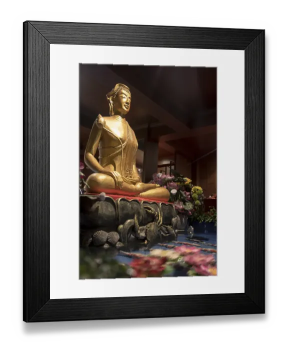Framed Print : The golden statue of Buddha in Buddhist monastery