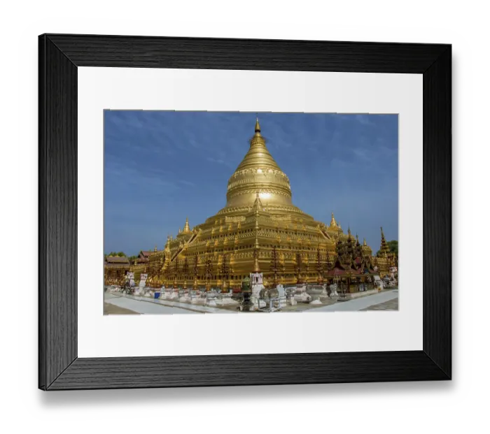 Framed Print : A circular gold leaf-gilded stupa at Buddhist temple The Shwezigon Pagoda or Shwezigon Paya