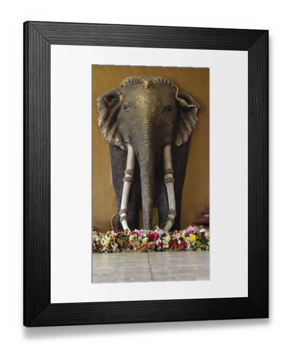 Framed Print : Decoration on wall - elephant in the Buddhist monastery