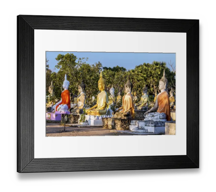 Framed Print : A colorful group of Buddha statues at the Buddhist Cemetery