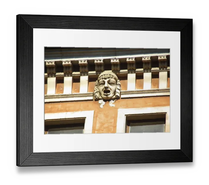 Framed Print : A fragment of the architectural design of the facade in the Art Nouveau style of a residential building on Marata Framed Print : A fragment of the architectural design of the facade in the Art Nouveau style of a residential building on Marata