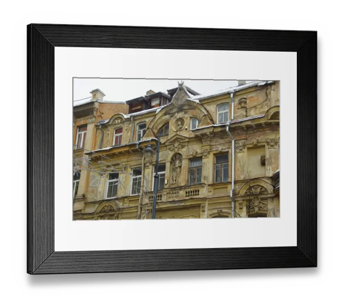 Framed Print : Fragment of the facade of an eclectic-style apartment building in the city center Framed Print : Fragment of the facade of an eclectic-style apartment building in the city center