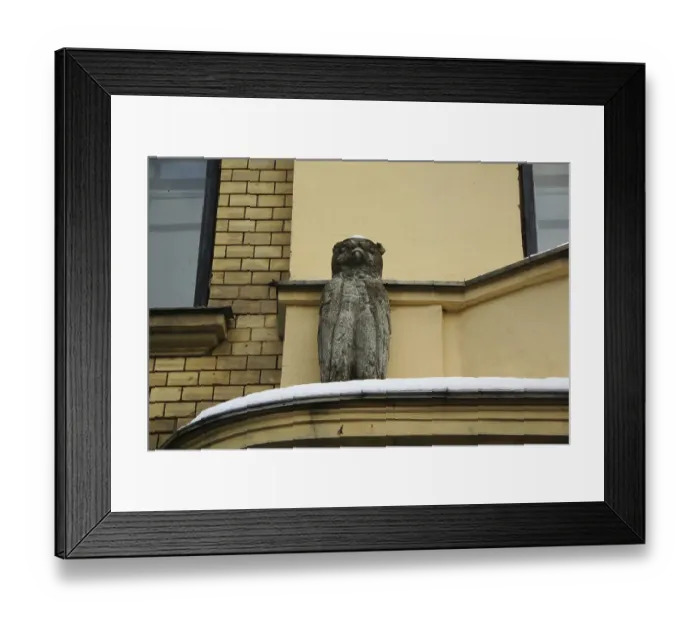 Framed Print : A fragment of the architectural design of the facade in the style of the Northern Art Nouveau in the city center