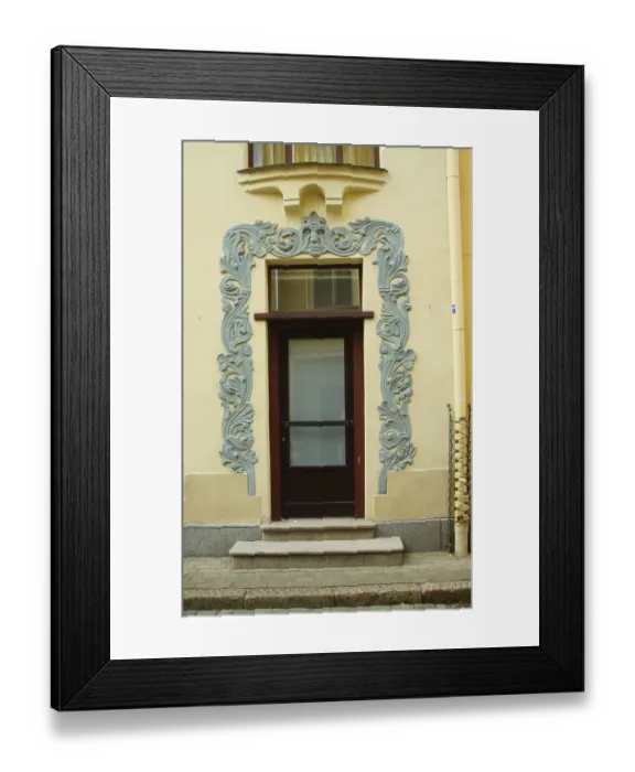 Framed Print : Art nouveau facade decoration fragment in the center of Riga