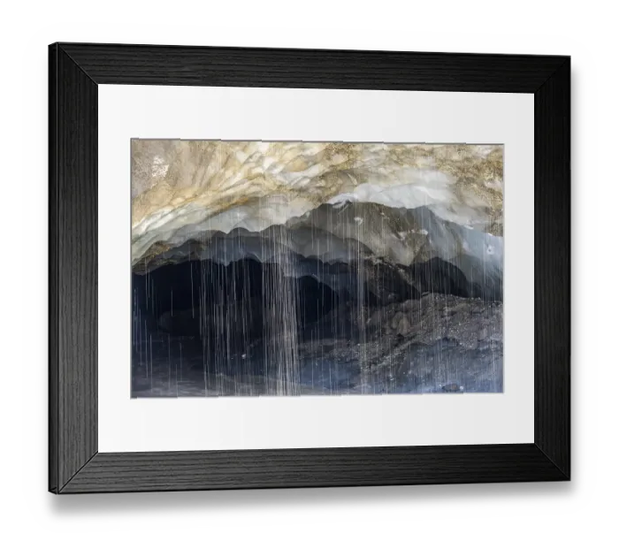 Framed Print : Meltwater at a glacier cave, underground glacier stream