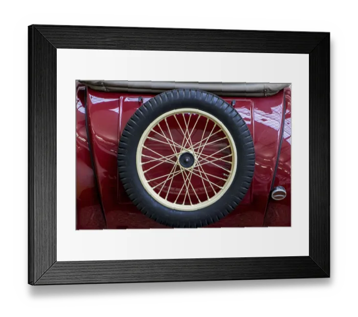 Framed Print : The back view of vintage car with spare wheel Framed Print : The back view of vintage car with spare wheel