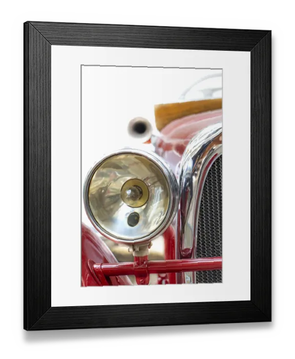 Framed Print : The headlight of the old car. Veteran car with large chrome light
