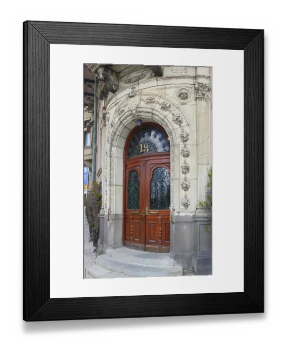 Framed Print : Entrance to a building in the art nouveau style on one of the streets of the historical part of Stockholm