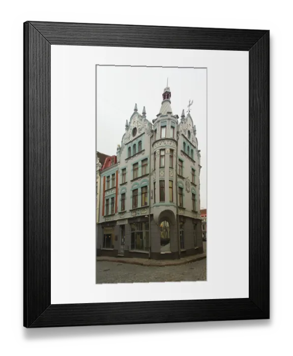 Framed Print : Detail of the facade design of the Art Nouveau building on Pikk Street in the historic city