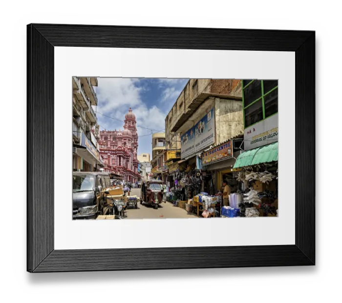 Framed Print : Bustling market street with people and stalls Framed Print : Bustling market street with people and stalls