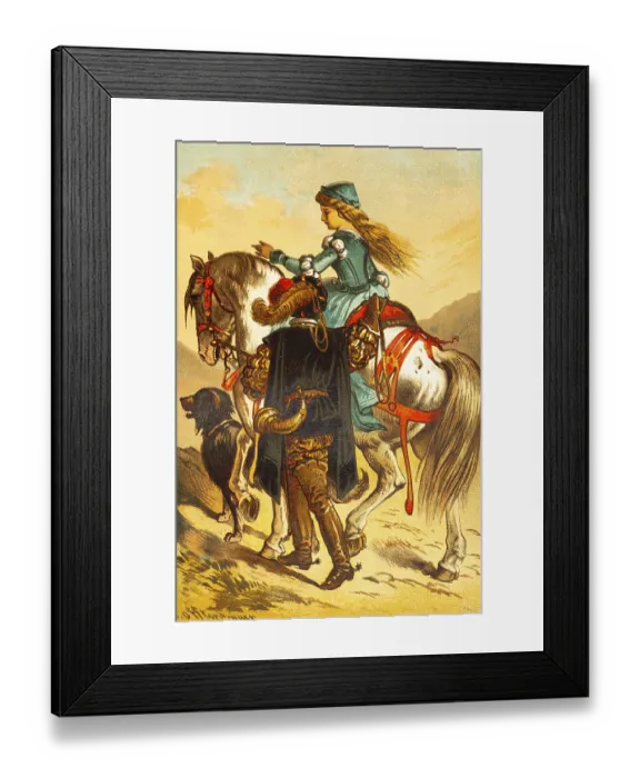 Framed Print : Elegant young woman riding, fairy tale picture