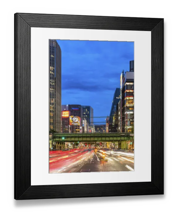 Framed Print : Night view of the Harumi street leading to Ginza district near to the entrance of the Hibiya Park