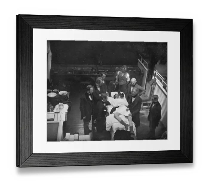 Framed Print : Operation, operating room, one of the first photos of an operation with general anesthesia from 1847