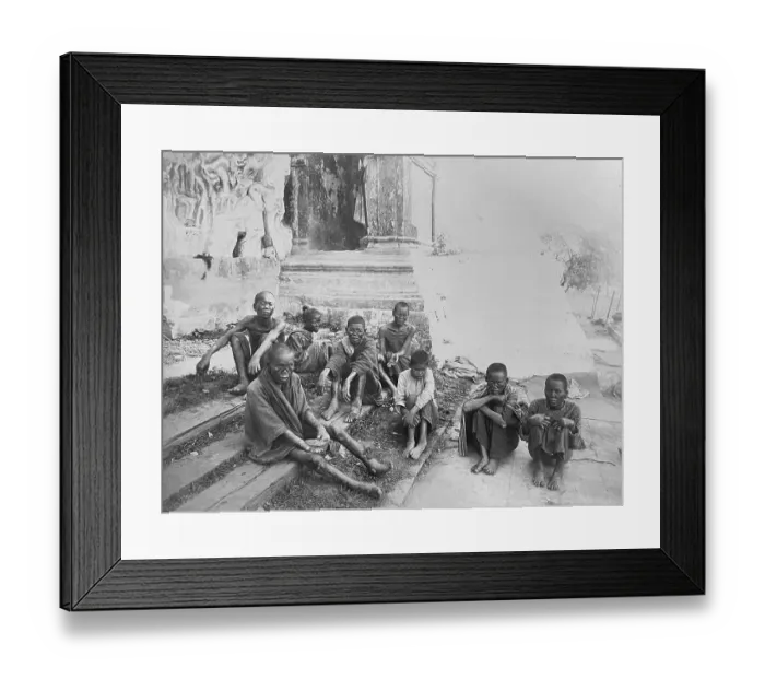 Framed Print : Group of leprosy patients. Sick beggars at the entrance to a temple in Rangoon Framed Print : Group of leprosy patients. Sick beggars at the entrance to a temple in Rangoon