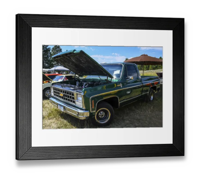 Framed Print : Lincoln, MT, USA - July 26, 2019: An old well maintained customized off-road Chevrolet Silverado